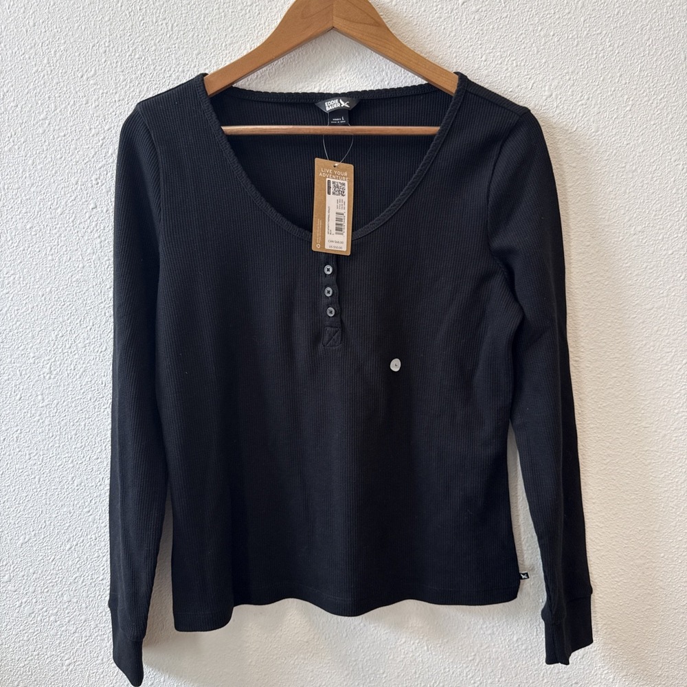 Eddie Bauer Women's Infinity Thermal Henley Black Size L New NWT $50 Retail